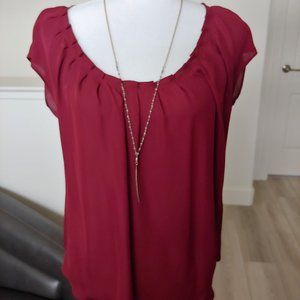 Joe Fresh - Cranberry Short Sleeve Top -  Pintucked Neckline - Tie Back, Sz S